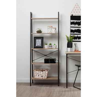 Bradbury Five Tier Grey Oak Veneer Ladder Shelf Unit