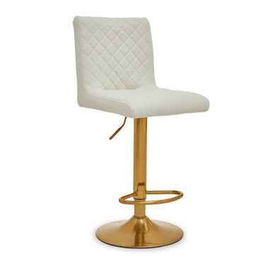 Baina White And Gold Bar Stool With Round Base