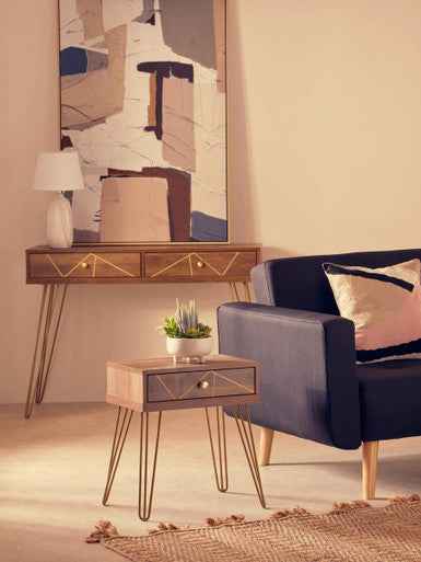 Flori 1 Drawer Side Table with Hairpin Legs