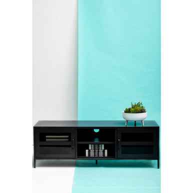 Acier Two Door Black Metal Media Unit
