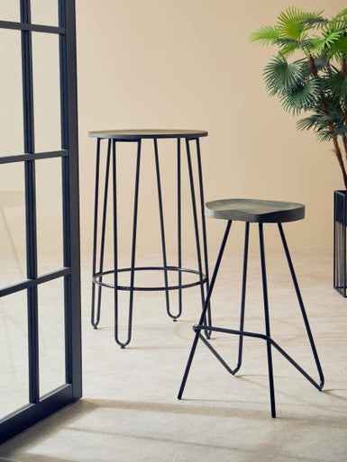 District Wooden Top Bar Stool With Metal Legs