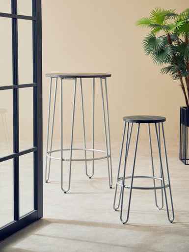 District Silver Finish Metal Frame Bar Stool