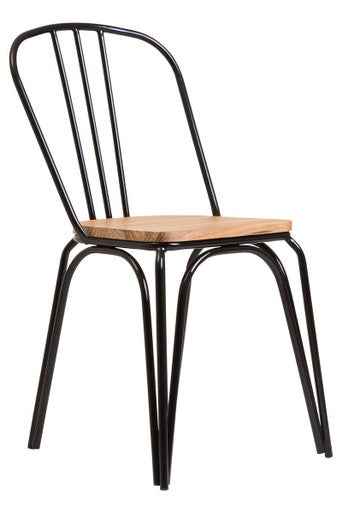 District Dining Chair Elm Wood Seat With Black Finish Metal Frame