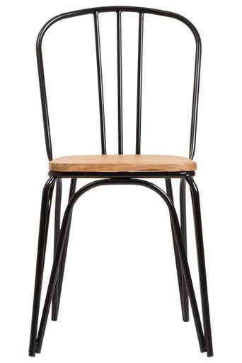 District Dining Chair Elm Wood Seat With Black Finish Metal Frame