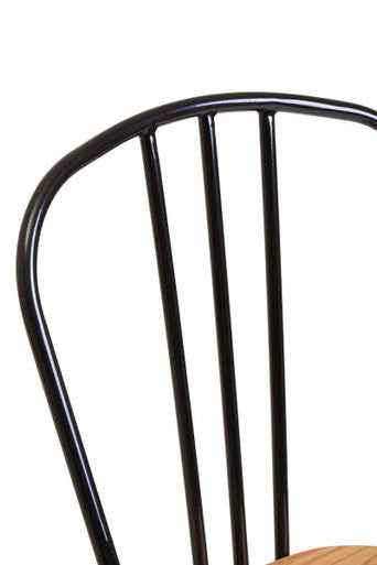 District Dining Chair Elm Wood Seat With Black Finish Metal Frame