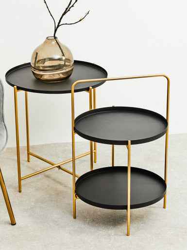 Trosa Two Tier Black And Gold Side Table