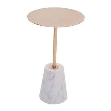 Avola Brushed Gold Side Table With White Marble Effect Base