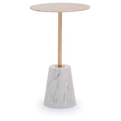 Avola Brushed Gold Side Table With White Marble Effect Base