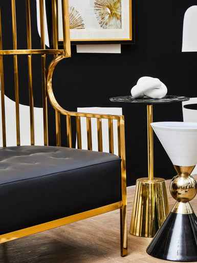 Avola Black Marble Effect Top Gold Base Side Table
