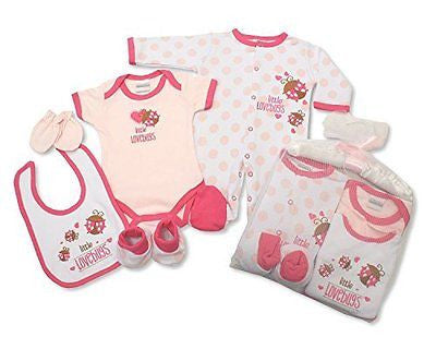 5 Piece Baby Gift Set With Embroidery and Applique - 0/3 Months (Baby Girl Pink)