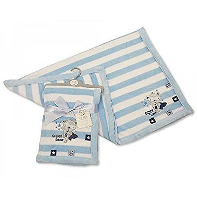 Beautifult Baby Blue Striped Microfleece Snuggle Blanket with Taggs & Embroidere