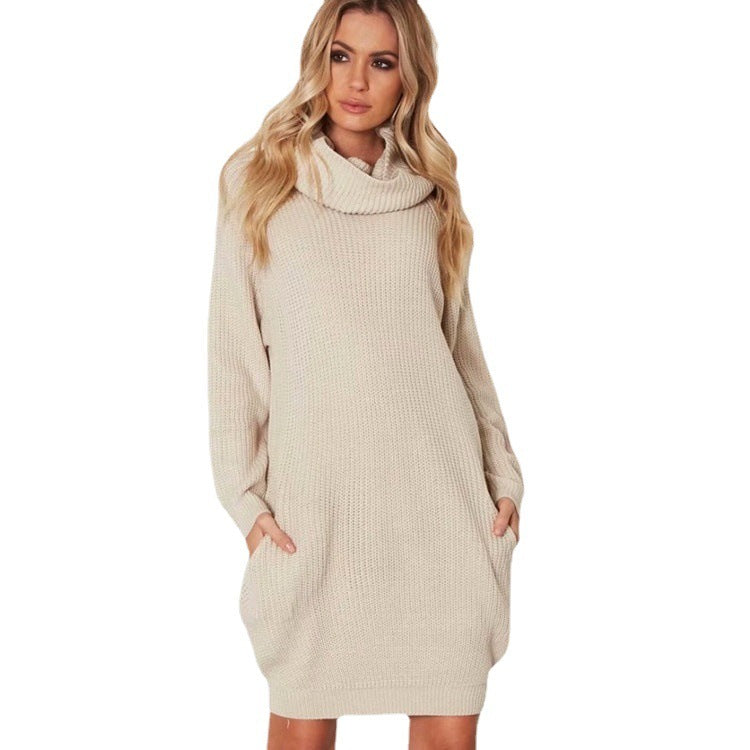 Lapel Loose Slimming And All-matching Pocket Mid-length Sweater