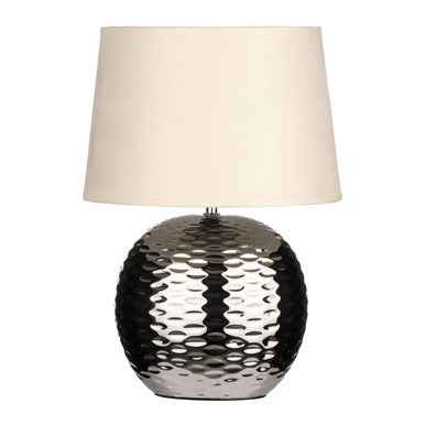 Amiya Dimple Effect Table Lamp In Chrome With Fabric Shade