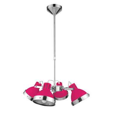 Jasper Hot Pink and Chrome 4 Shade Pendant Light