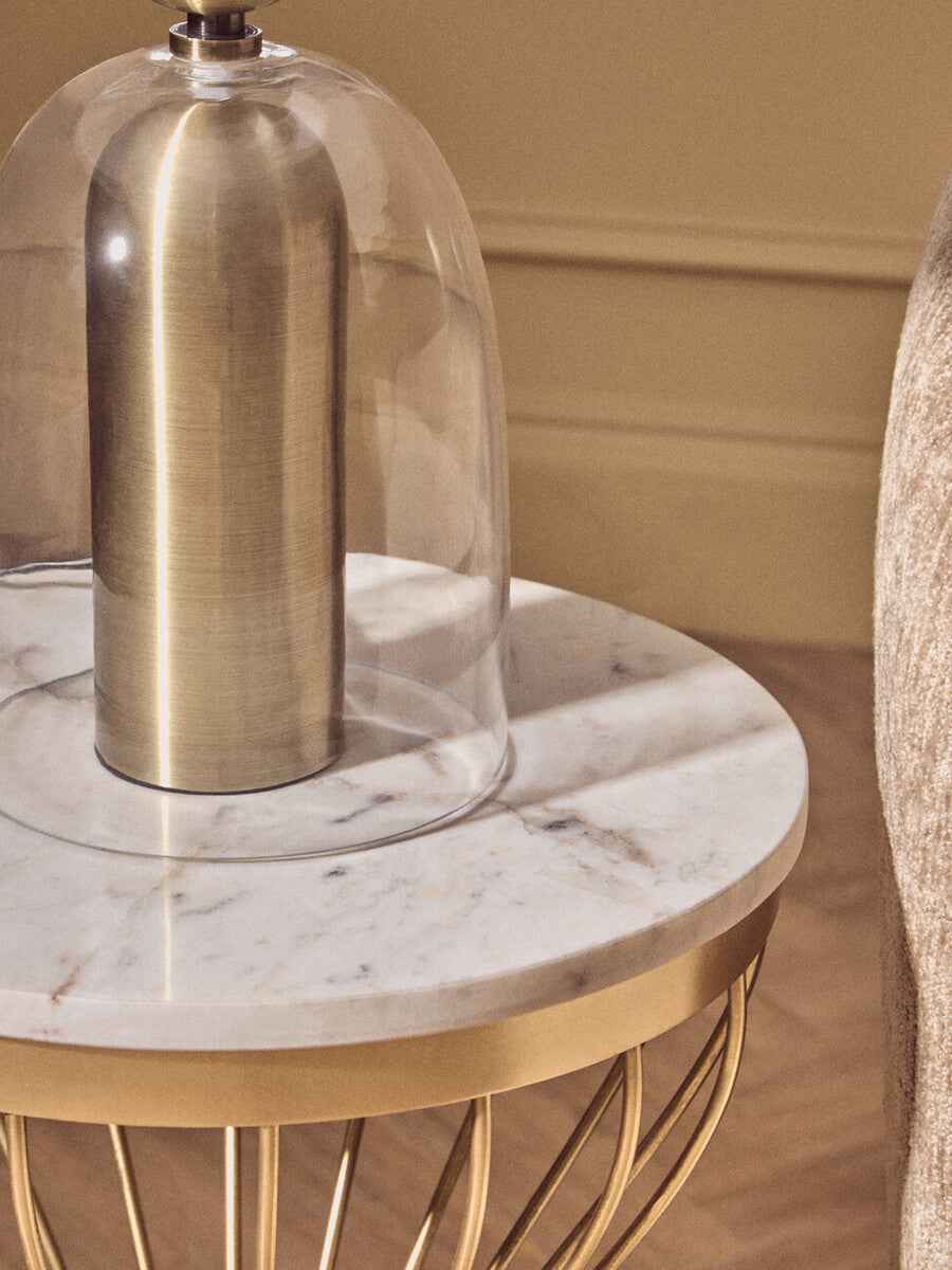 Sellis Clear Glass And Brass Finish Metal Table Lamp