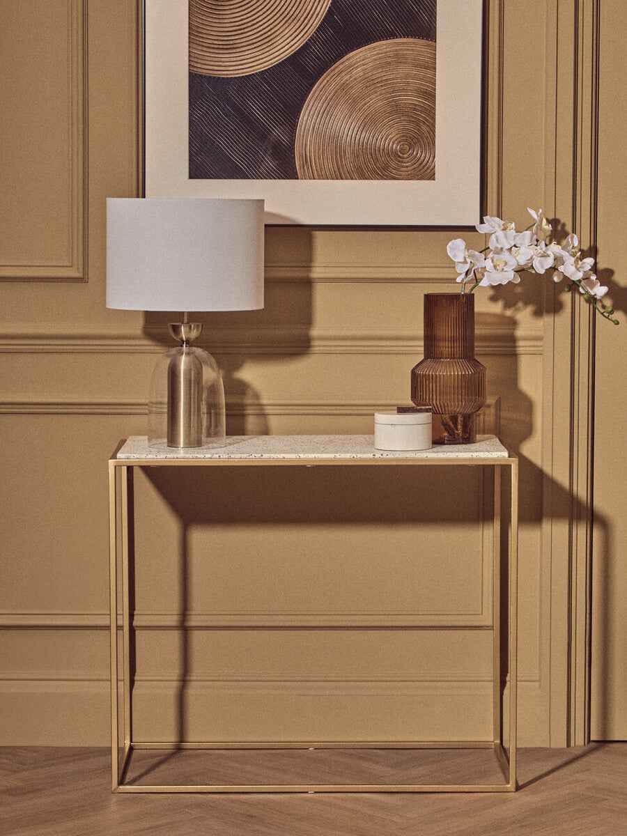 Sellis Clear Glass And Brass Finish Metal Table Lamp