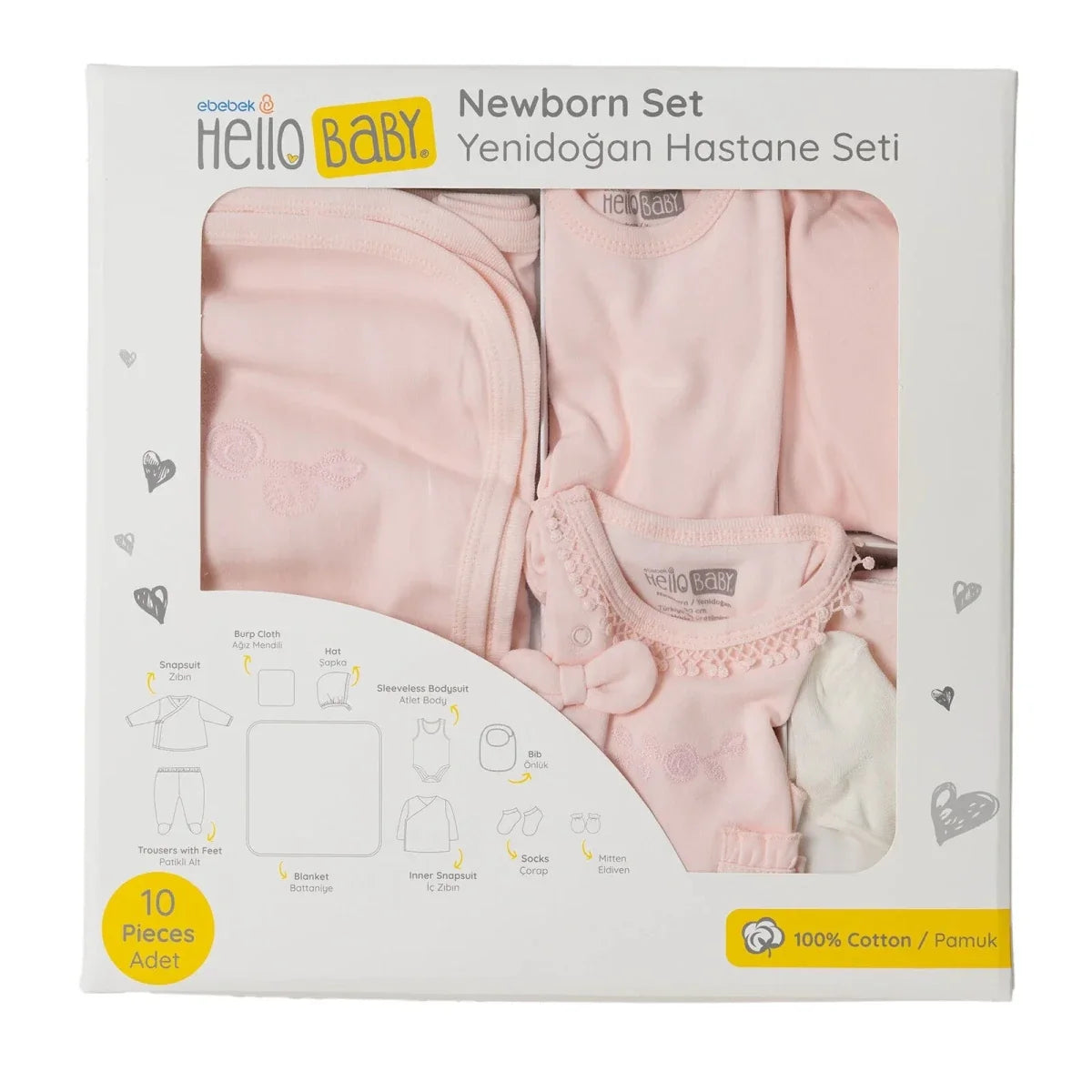 HelloBaby 10 Piece V Neck Baby Hospital Bag Set (Newborn)