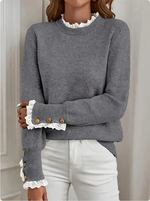 Women's Fashion Personality Stitching Lace Sweater