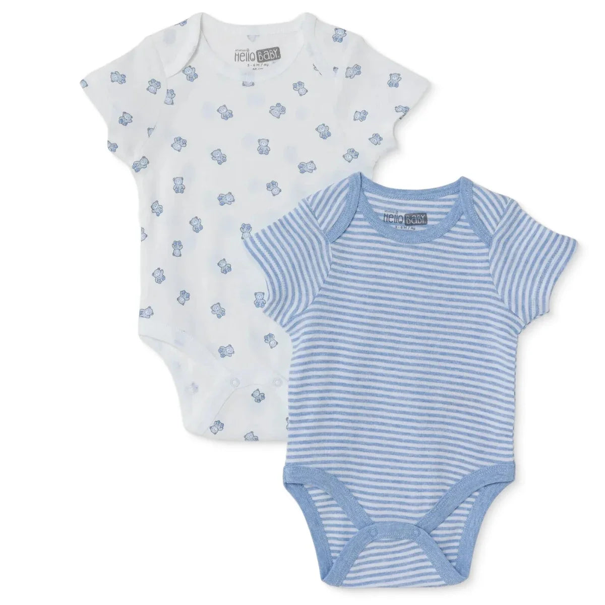 HelloBaby 2 Pack Bear Print Short Sleeve Baby Bodysuits (1-3 Months to 2-3 Years)