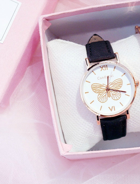 Ladies Fashion Trend Wild Butterfly Dial Belt Quartz Watch