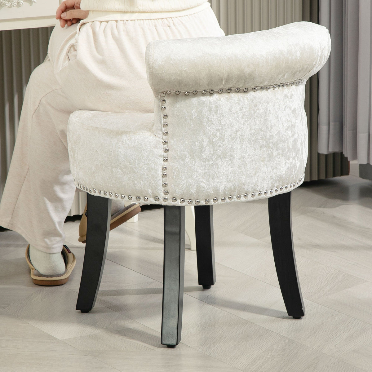 HOMCOM Dressing Table Stool Vanity Seat w/ Rubber Wood Legs Bedroom - Beige