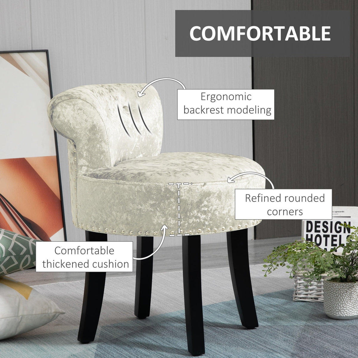 HOMCOM Dressing Table Stool Vanity Seat w/ Rubber Wood Legs Bedroom - Beige