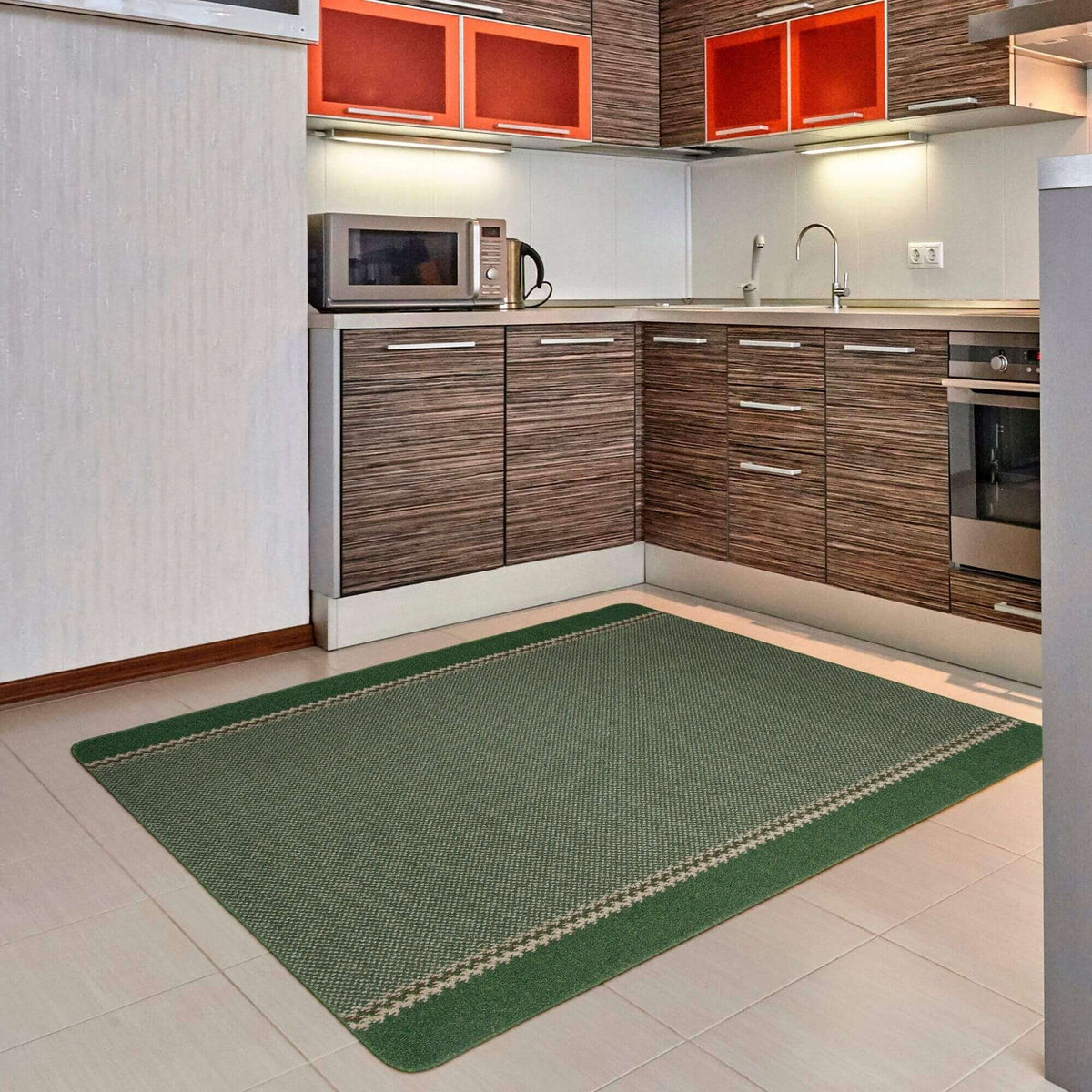 Washable Designer Bordered Green Rug | 116Gr