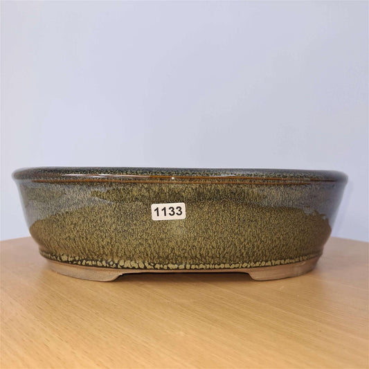27cm Glazed Bonsai Pot | Oval | 27cm x 21cm x 8cm | Green