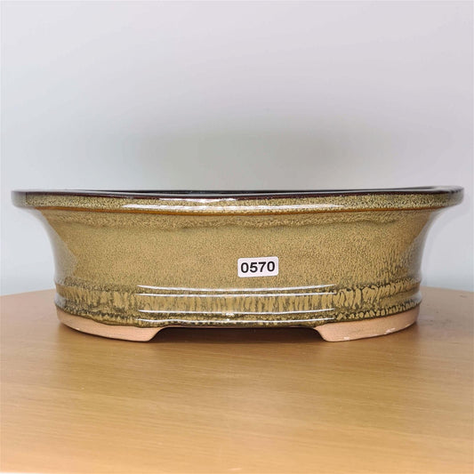 27cm Glazed Bonsai Pot | Oval | 27cm x 22cm x 8cm | Green