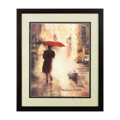 City Framed Man Under Umbrella Wall Art