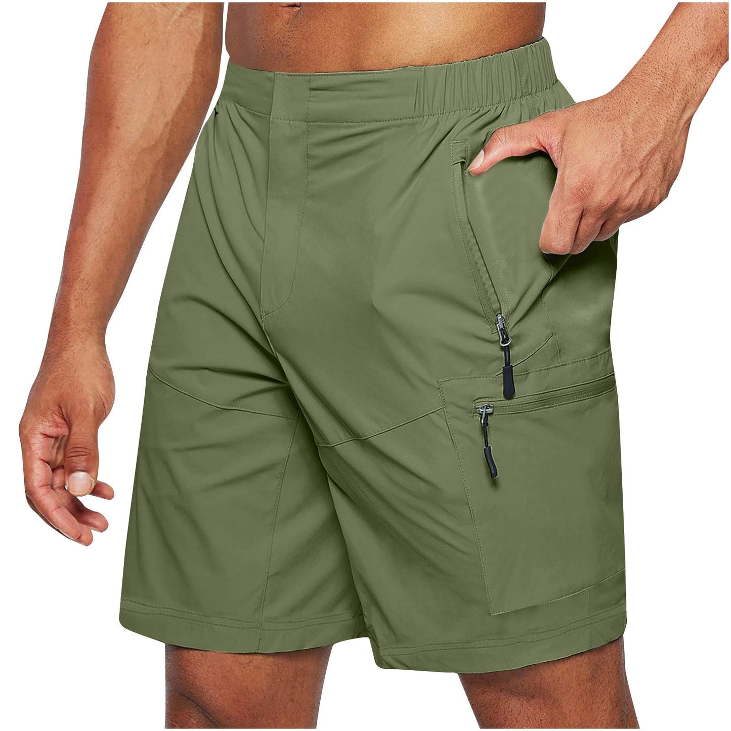 Men'S Casual Elastic Waist Strap Summer Shorts Casual Fit Fashion Outdoor Long Shorts For Men Knee-Length Straight Leg Pants Shorts