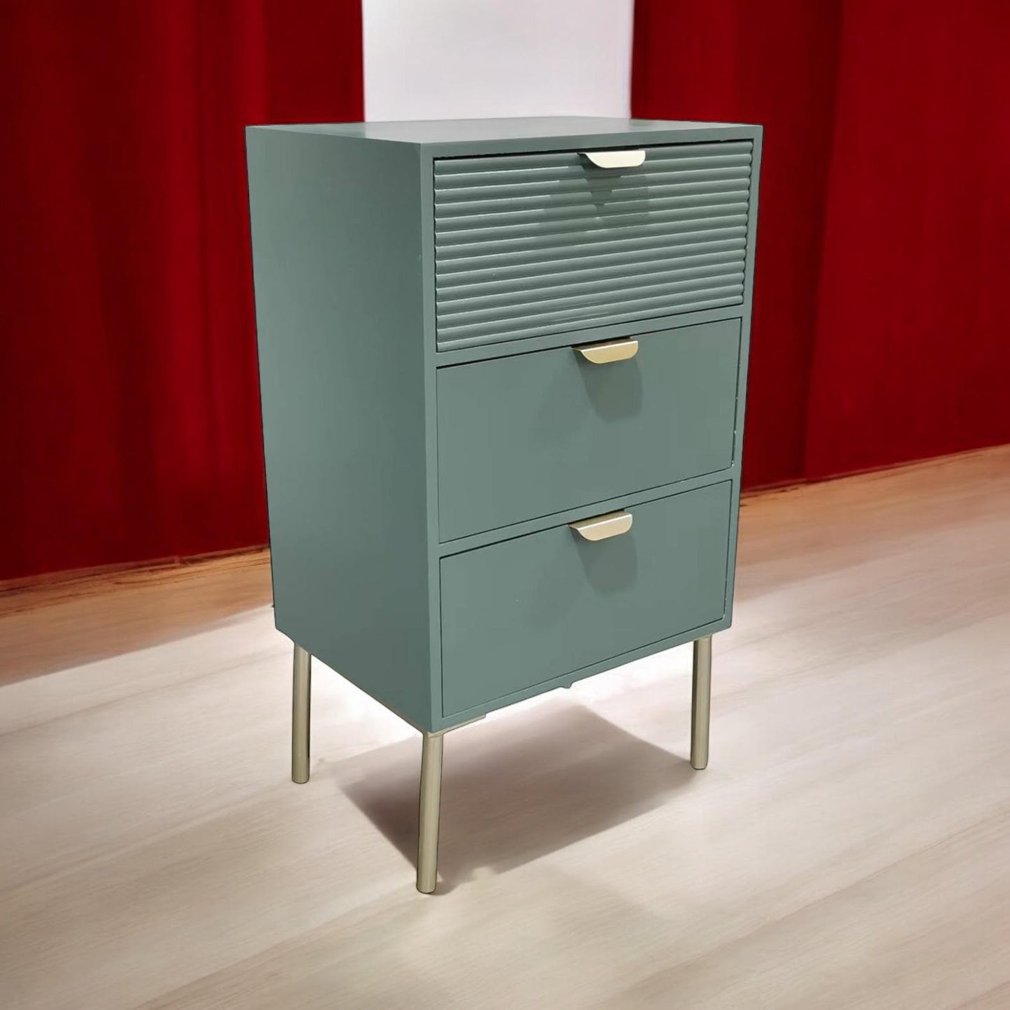 75CM GREEN WOODEN 3 DRAWER CHEST OF DRAWER