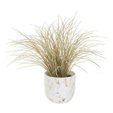 Fiori Grass Plant in a White Marble Effect Pot