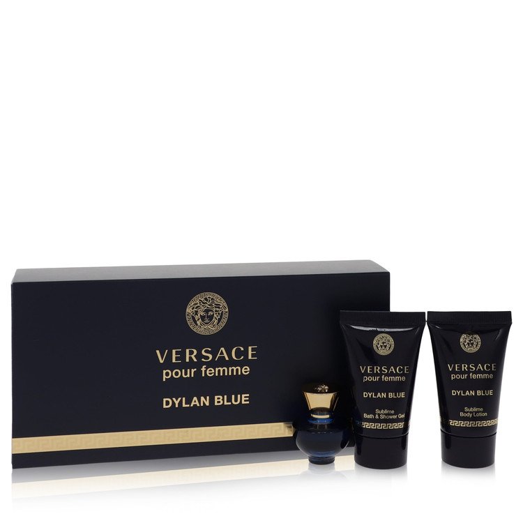 Versace Pour Femme Dylan Blue Gift Set – Mini Eau de Parfum 0.17oz/5ml, Body Lotion, Shower Gel