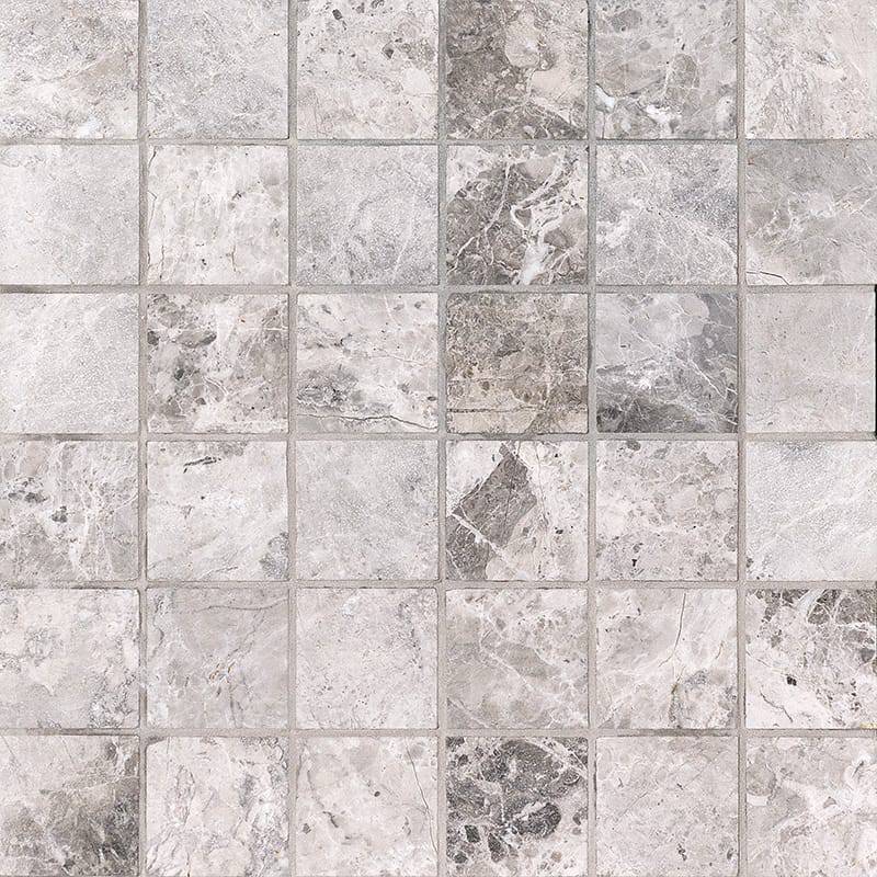 Silver Shadow Honed Square Marble Mosaic Tiles 48x48mm