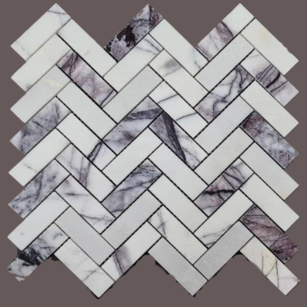 Calacatta Viola Polished Herringbone Marble Mosaic