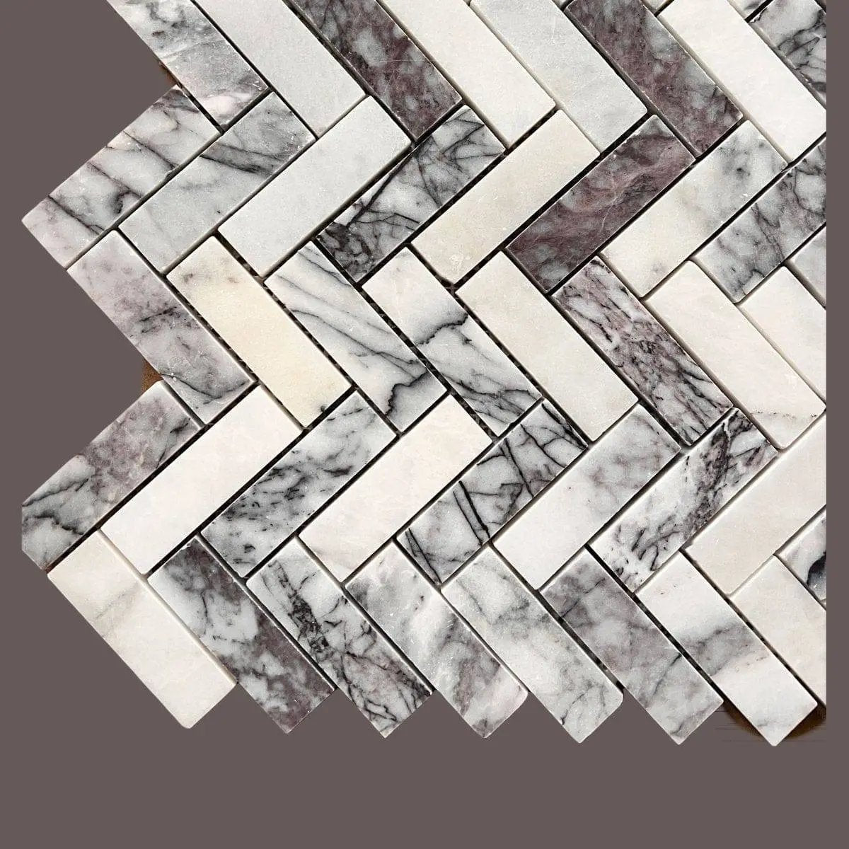 Calacatta Viola Polished Herringbone Marble Mosaic