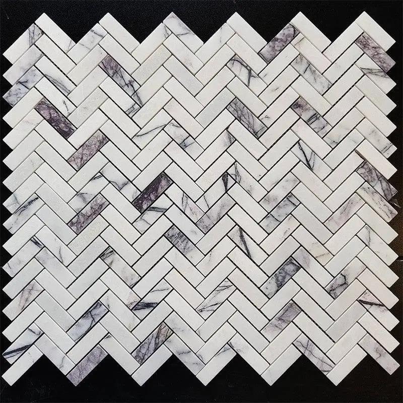 Calacatta Viola Polished Herringbone Marble Mosaic