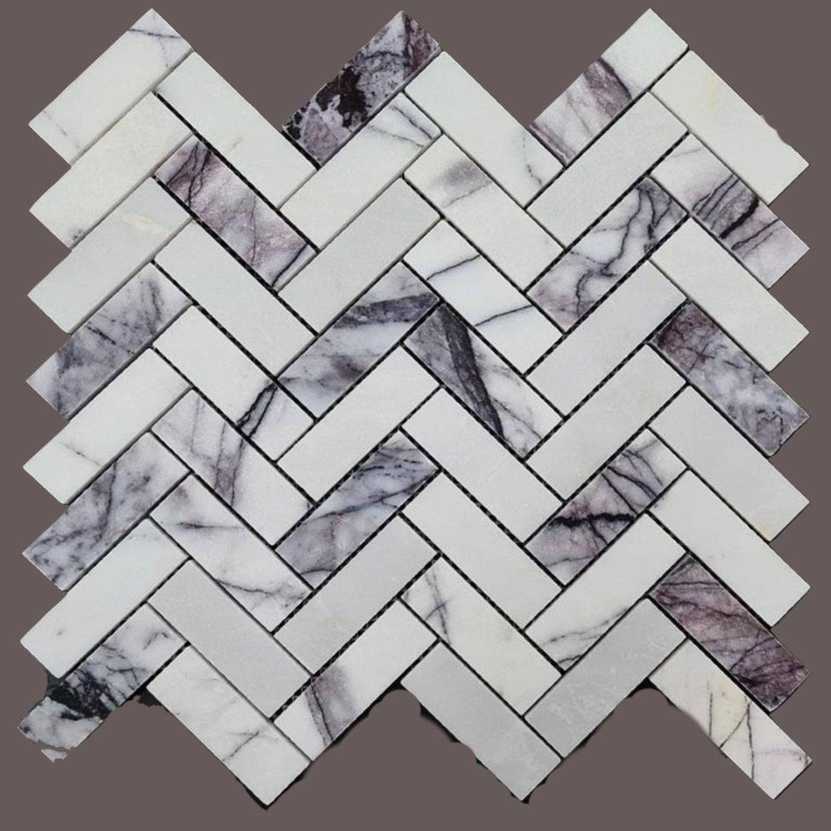 Calacatta Viola Honed Herringbone Marble Mosaic