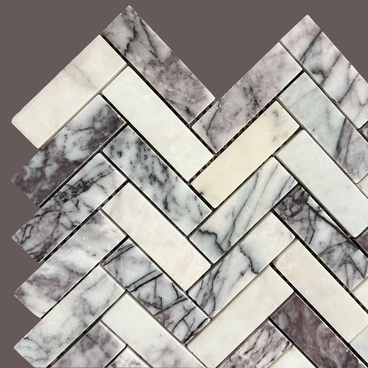 Calacatta Viola Honed Herringbone Marble Mosaic