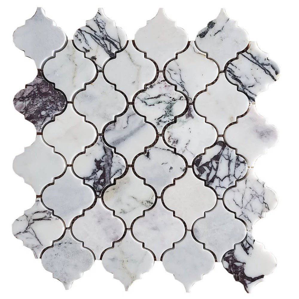 Calacatta Viola Polished Arabesque Lantern Marble Mosaic