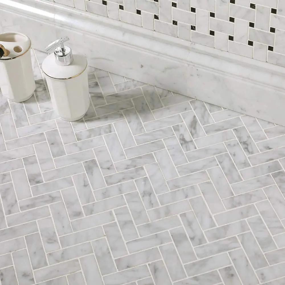 Carrara Marble Honed Herringbone Mosaic Tiles 25x75mm