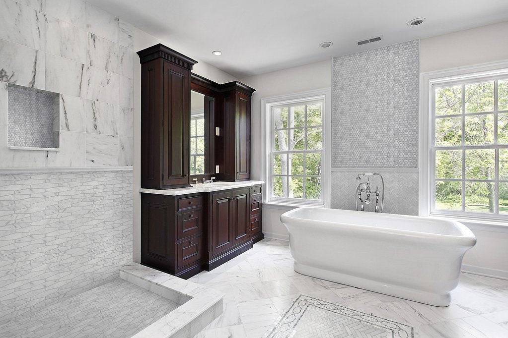 Carrara Marble Honed Herringbone Mosaic Tiles 25x75mm