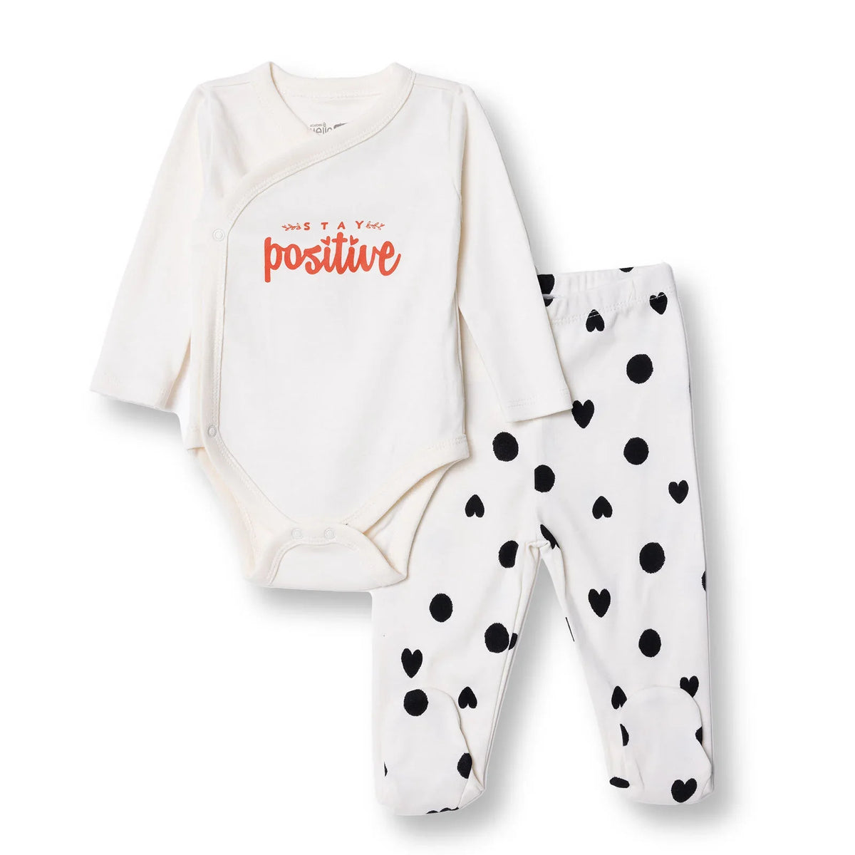 HelloBaby "Stay Positive" Slogan Baby Bodysuit & Footed Bottoms Set (Newborn to 9 Months)