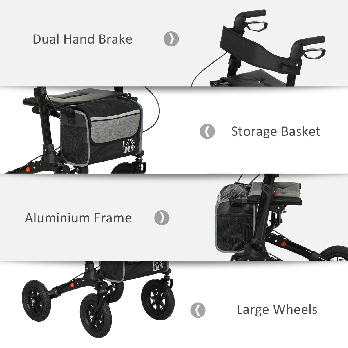 HOMCOM Rollator Walker with Padded Seat, Backrest, All-terrain Wheels