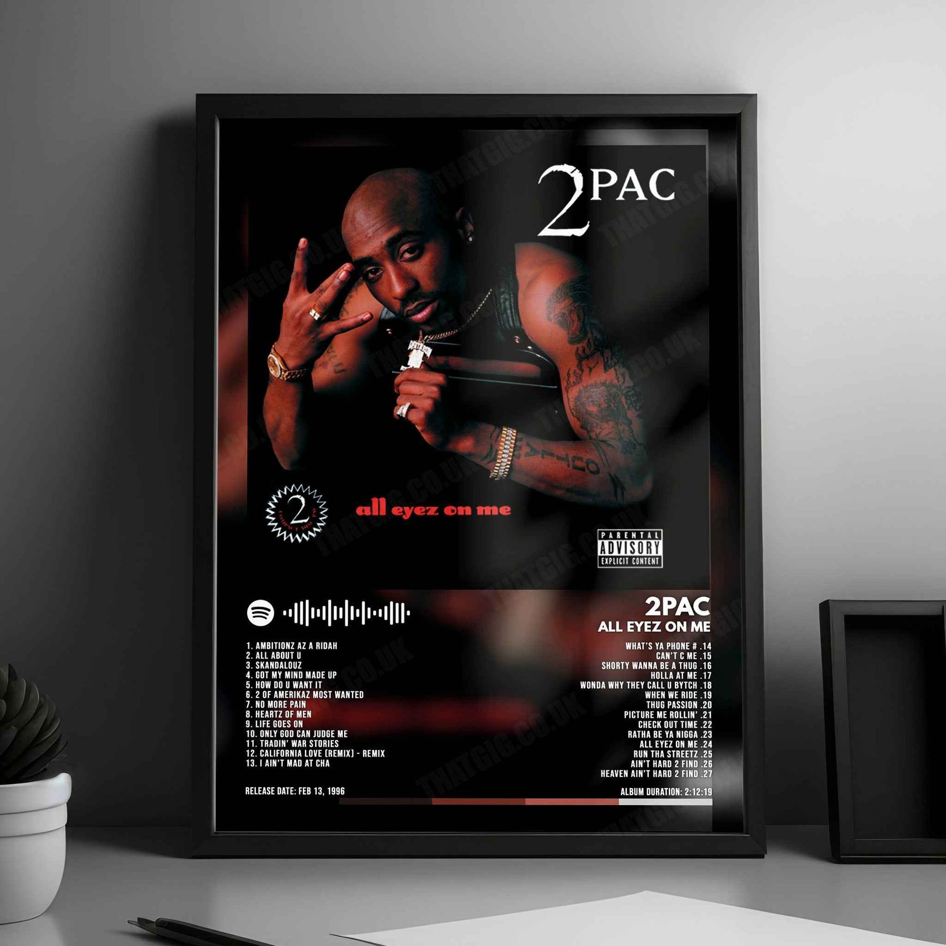 2Pac "All Eyez on Me" Album Cover Poster - with Complete Tracklist