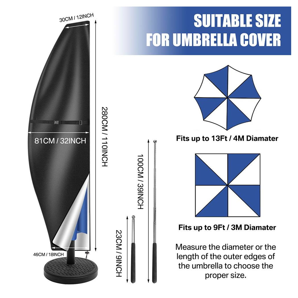 280cm Garden Parasol Cover Patio Umbrella Heavy Duty Waterproof Furniture Protector