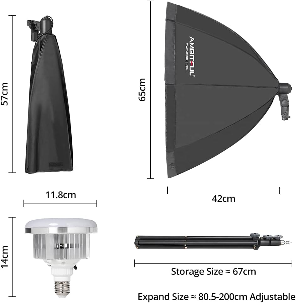 AMBITFUL 2X 65cm Softbox Lighting Kit 50W Bi-Color LED with Tripods for Video