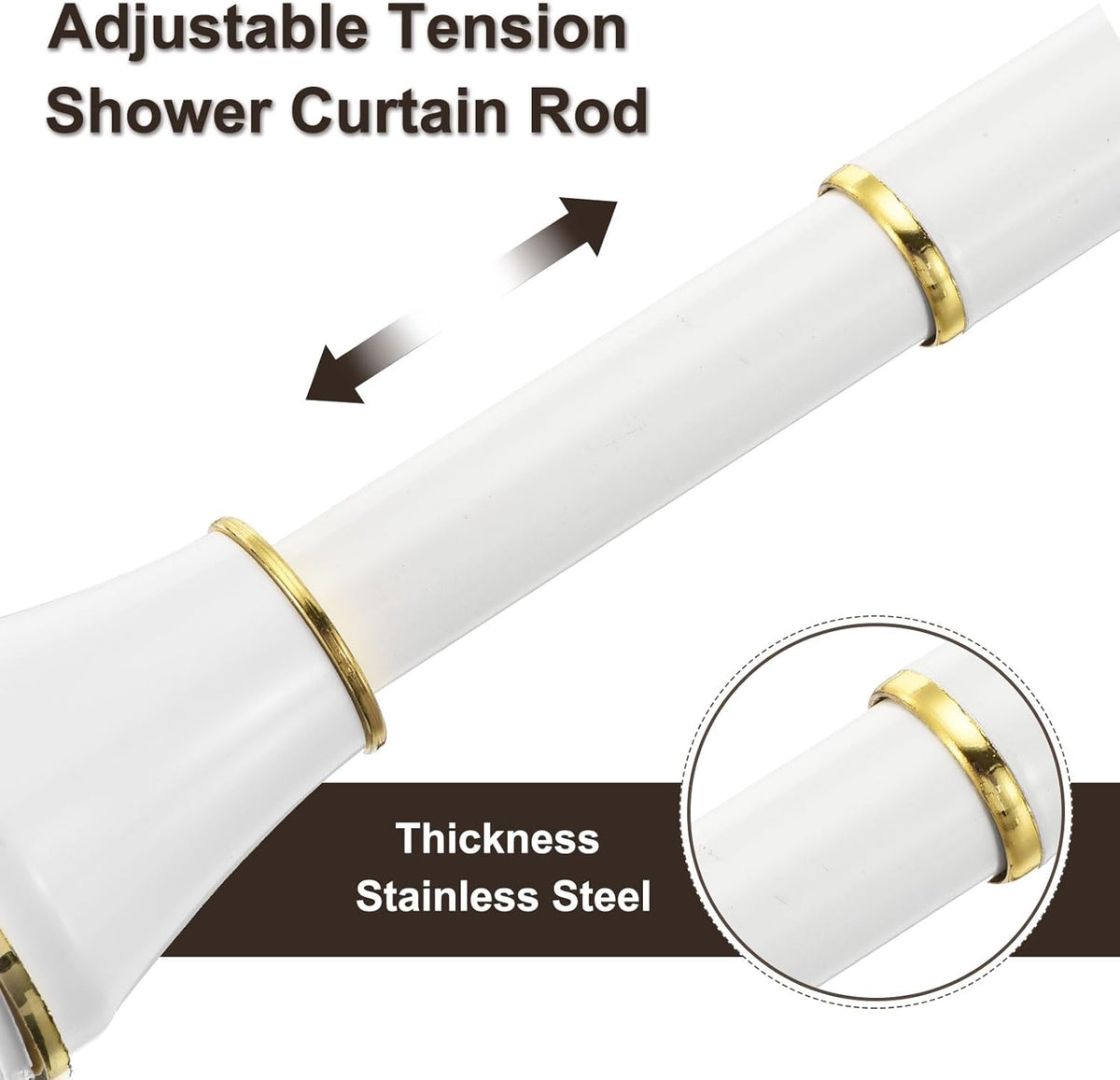 Curtain Rod Adjustable 43-79 Inch Spring Tension Stainless Steel White Gold