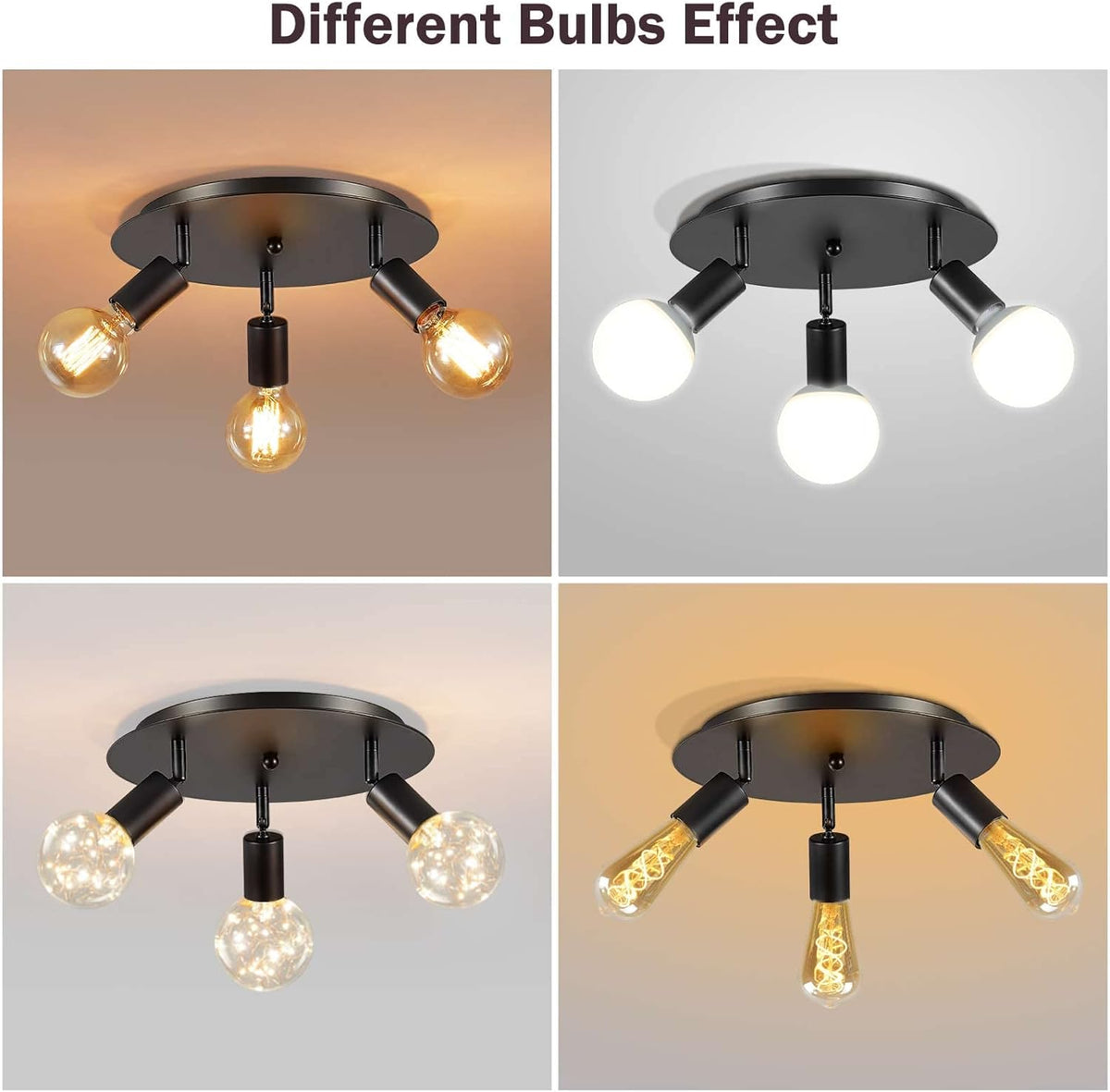 Lightsjoy 3-Way Rotatable Black Ceiling Spot Light – Vintage E27 Flush Mount